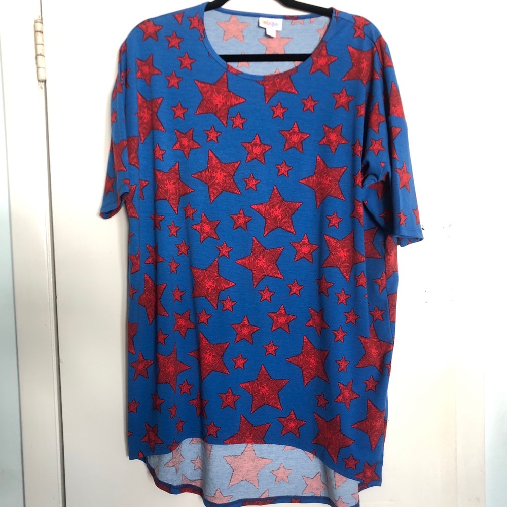 New Lularoe Irma S blue & red stars